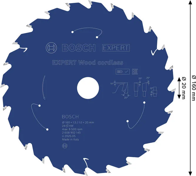 EXPERT Wood cordless list kružne testere, 160×1,5/1×20 mm, T24 2608902145