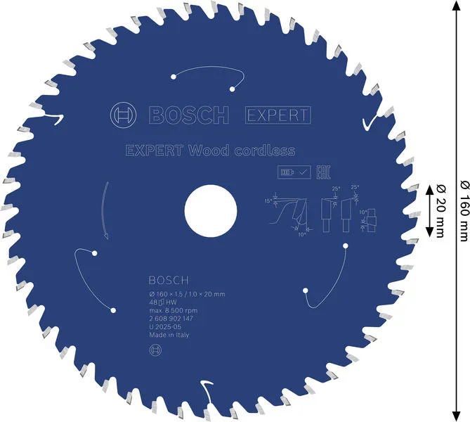 EXPERT Wood cordless list kružne testere, 160×1,5/1×20 mm, T48 2608902147
