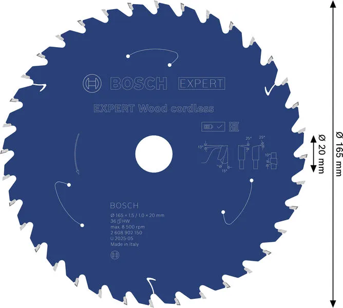 EXPERT Wood cordless list kružne testere, 165×1,5/1×20 mm, T36 2608902150