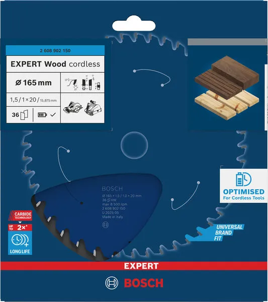 EXPERT Wood cordless list kružne testere, 165×1,5/1×20 mm, T36 2608902150