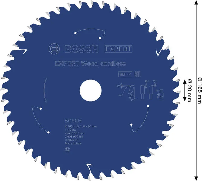 EXPERT Wood cordless list kružne testere, 165×1,5/1×20 mm, T48 2608902151