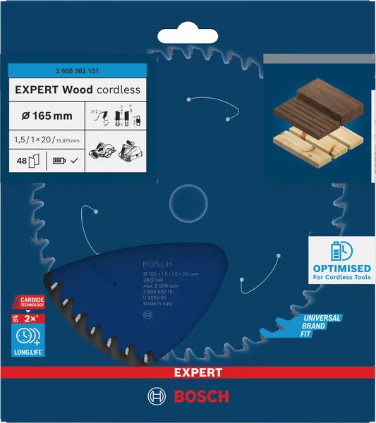 EXPERT Wood cordless list kružne testere, 165×1,5/1×20 mm, T48 2608902151