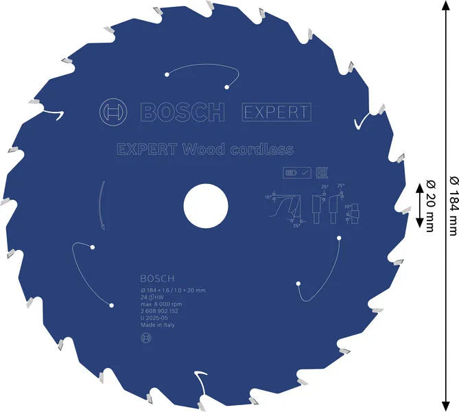 EXPERT Wood cordless list kružne testere, 184×1,6/1×20 mm, T24 2608902152