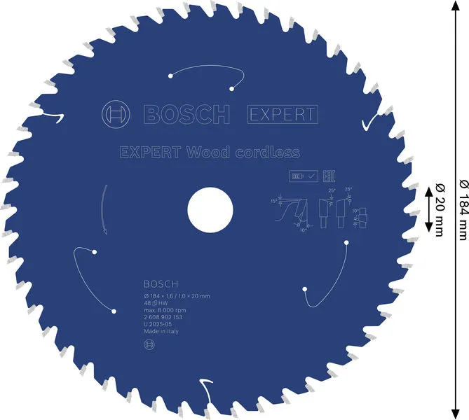 EXPERT Wood cordless list kružne testere, 184×1,6/1×20 mm, T48 2608902153