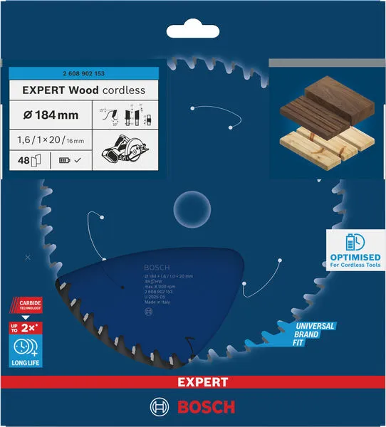EXPERT Wood cordless list kružne testere, 184×1,6/1×20 mm, T48 2608902153