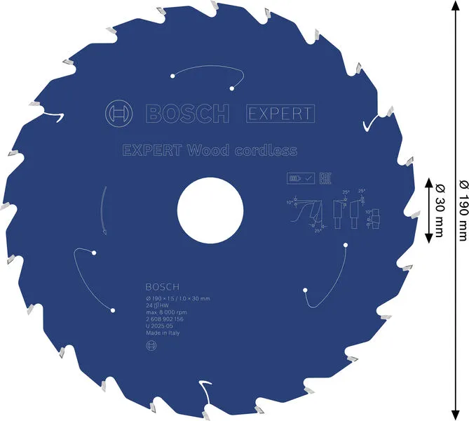 EXPERT Wood cordless list kružne testere, 190×1,5/1×30 mm, T24 2608902156