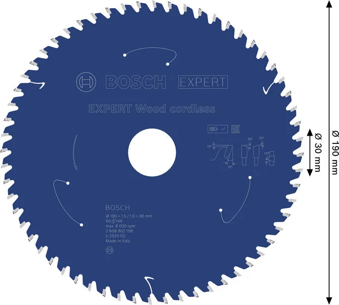 EXPERT Wood cordless list kružne testere, 190×1,5/1×30 mm, T60 2608902158