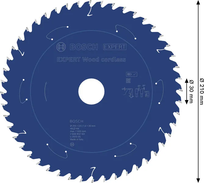 EXPERT Wood cordless list kružne testere, 210×2/1,4×30 mm, T48 2608902160
