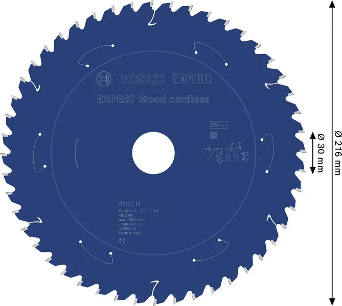 EXPERT Wood cordless list kružne testere, 216×1,7/1,2×30 mm, T48 2608902162