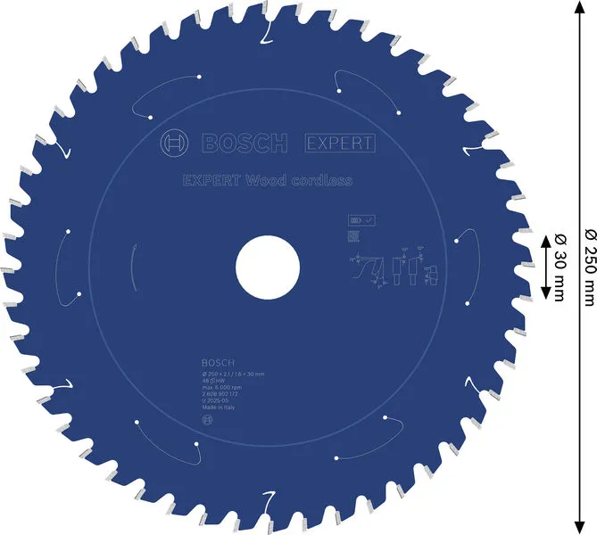 EXPERT Wood cordless list kružne testere, 250×2,1/1,6×30 mm, T48 2608902172