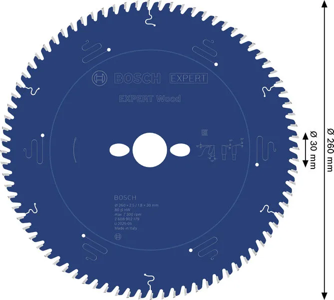 EXPERT Wood list kružne testere, 260×2,5/1,8×30 mm, T80 2608902179