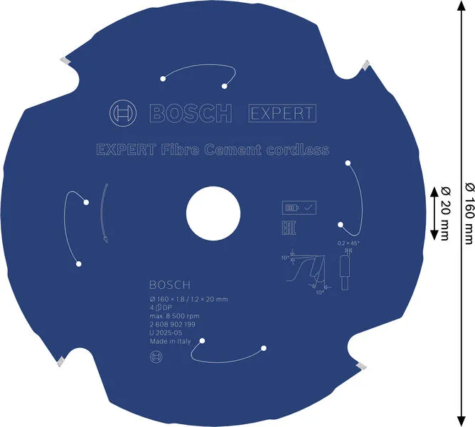 EXPERT Fibre Cement aku list kružne testere, 160×1,8/1,2×20 mm, T4 2608902199