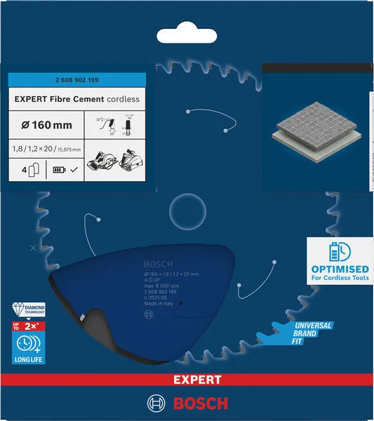EXPERT Fibre Cement aku list kružne testere, 160×1,8/1,2×20 mm, T4 2608902199