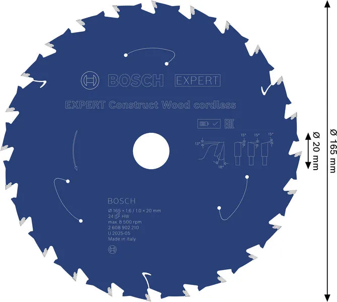 EXPERT Construct Wood cordless list kružne testere, 165×1,6/1×20 mm, T24 2608902210