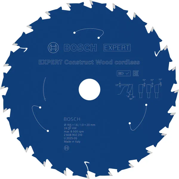 Bosch EXPERT Construct Wood cordless list kružne testere, 165×1,6/1×20 mm, T24 2608902210