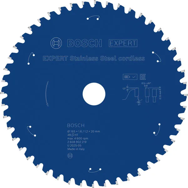 Bosch EXPERT Stainless Steel cordless list kružne testere, 165×1,6/1,2×20 mm, T48 2608902219