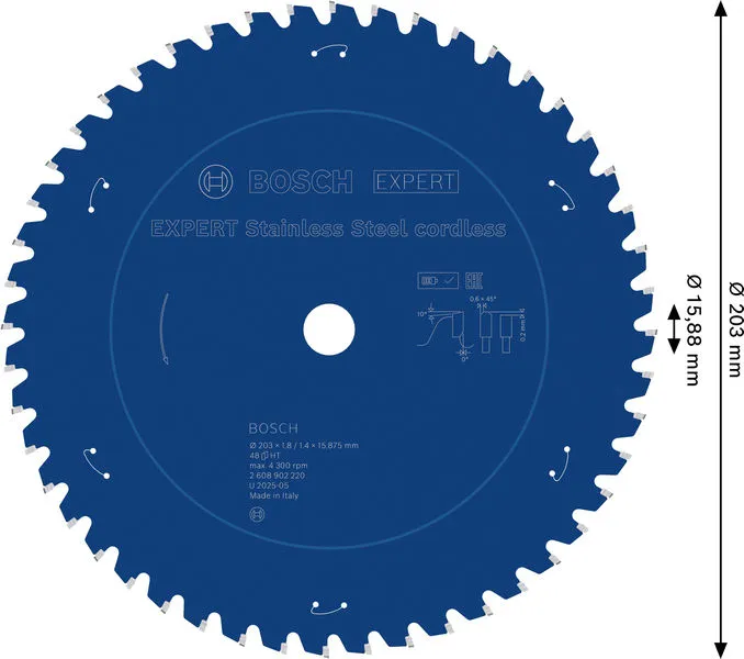EXPERT Stainless Steel aku list kružne testere, 203×1,8/1,4×15,875 mm, T48 2608902220