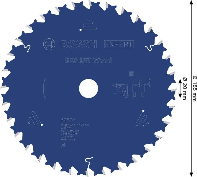EXPERT Wood list kružne testere, 185×2,4/1,4×20 mm, T32 2608902233