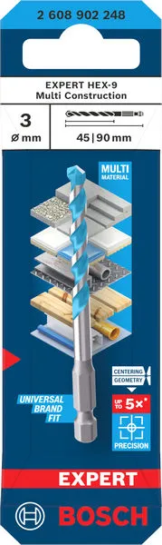 EXPERT HEX-9 Multi Construction burgija, 3×45×90 mm 2608902248