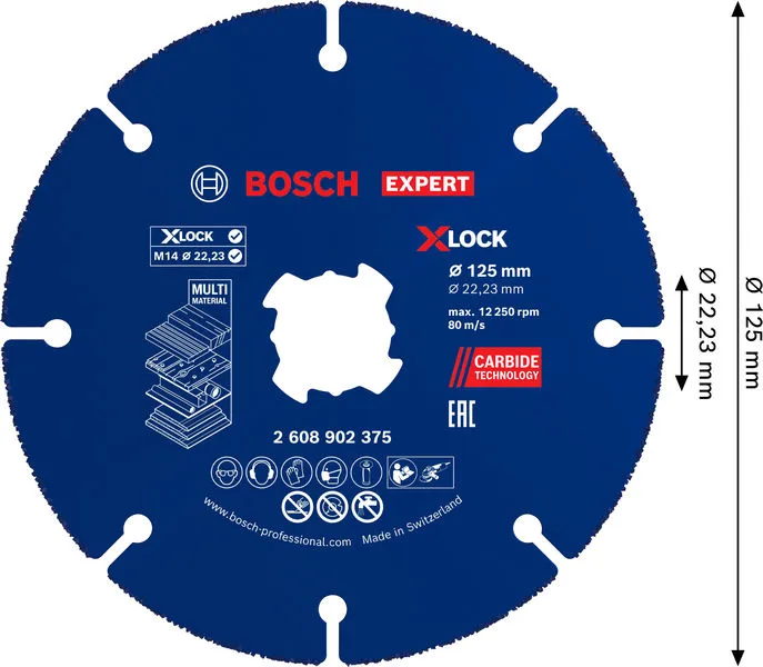 EXPERT Multi Material Carbide rezna ploča, 125 x 22,23 mm, X-Lock 2608902375