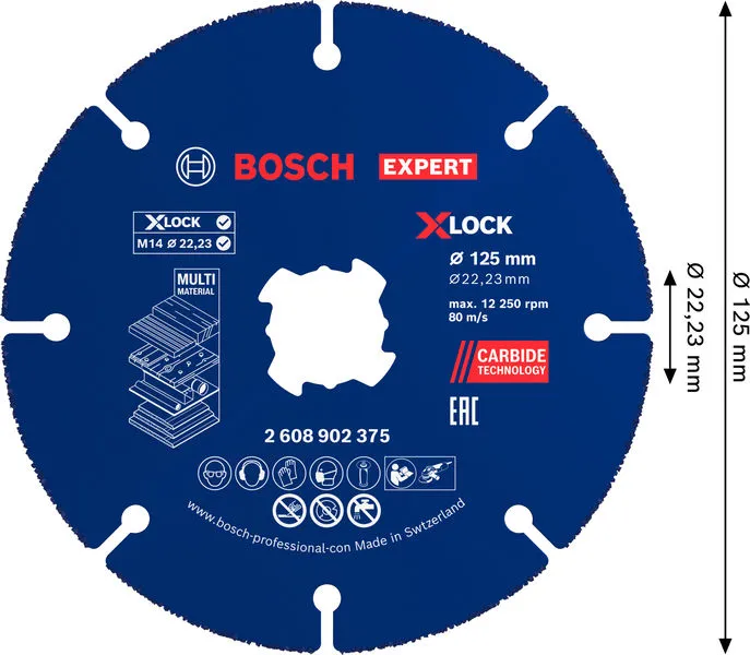 EXPERT Multi Material Carbide rezna ploča, 125 x 22,23 mm, X-Lock, 10 kom. 2608902377