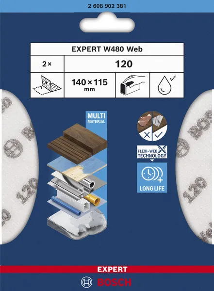 Ručni brusni list EXPERT W480 Web 1/4, 115 mm x 140 mm, G120 2608902381