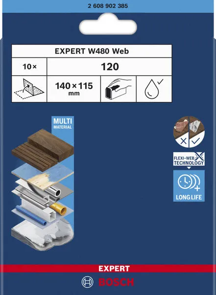Ručni brusni list EXPERT W480 Web 1/4, 115 mm x 140 mm, G120 2608902385