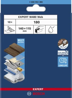 Ručni brusni list EXPERT W480 Web 1/4, 115 mm x 140 mm, G180 2608902386