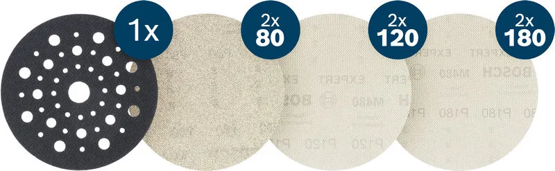 EXPERT M480 brusna mreža za ekscentar brusilice, 125 mm, G2×80/2×120/2×180, zaštita za nosač, 7 komada 2608902480