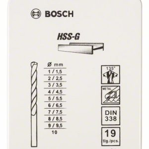 Bosch 19-delni komplet burgija za metal HSS-G, DIN 338, 135° u metalnoj kaseti, 1–10 mm 2607018726