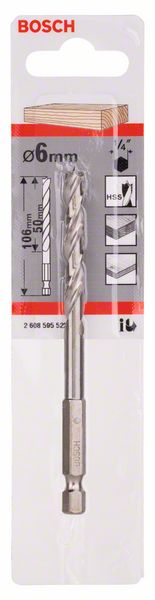 Bosch Spiralna burgija za drvo, 1/4" šestostrana drška 2608595522