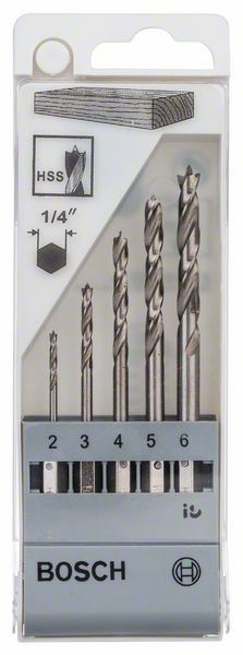 Bosch 5-delni komplet burgija za drvo sa šestostranim držačem, 2–6 mm 2608595525