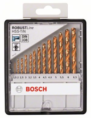 Bosch 13-delni Robust Line komplet burgija za metal HSS-TiN, 135°, 1,5–6,5 mm 2607010539