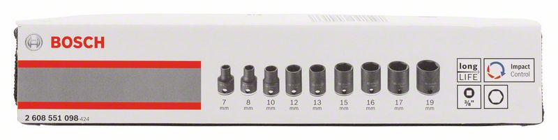 Bosch 9-delni komplet nasadnih ključeva, 7–19 mm 2608551098
