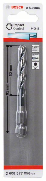 Bosch HSS spiralna burgija sa šestostranim prihvatom 5,0mm 2608577056