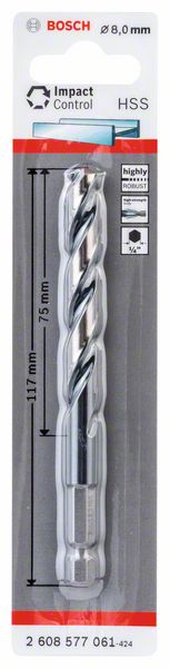 Bosch HSS spiralna burgija sa šestostranim prihvatom 8,0mm 2608577061