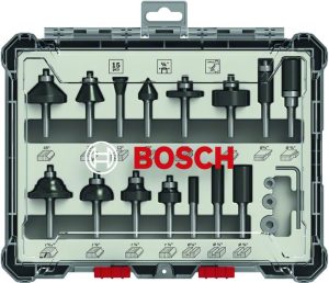 Bosch Komplet raznih glodala, 15 komada, držač od 1/4" mm 2607017473