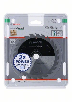 Bosch Akülü daire testereler için Standard for Wood Daire Testere Bıçağı 136x1,5/1x15,875 T24 2608837667