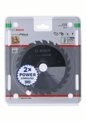 Bosch Akülü daire testereler için Standard for Wood Daire Testere Bıçağı 136x1,5/1x20 T24 2608837668