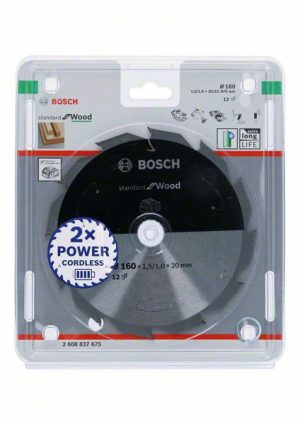 Bosch Akülü daire testereler için Standard for Wood Daire Testere Bıçağı 160x1,5/1x20 T12 2608837675