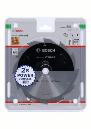 Bosch Akülü daire testereler için Standard for Wood Daire Testere Bıçağı 165x1,5/1x15,875 T12 2608837680