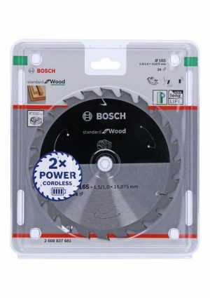 Bosch Akülü daire testereler için Standard for Wood Daire Testere Bıçağı 165x1,5/1x15,875 T24 2608837681