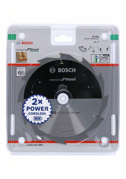 Bosch Akülü daire testereler için Standard for Wood Daire Testere Bıçağı 165x1,5/1x20 T12 2608837684