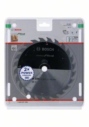 Bosch Akülü daire testereler için Standard for Wood Daire Testere Bıçağı 184x1,6/1,1x16 T24 2608837698