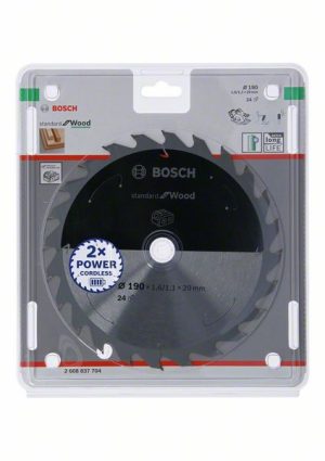 Bosch Akülü daire testereler için Standard for Wood Daire Testere Bıçağı 190x1,6/1,1x20 T24 2608837704