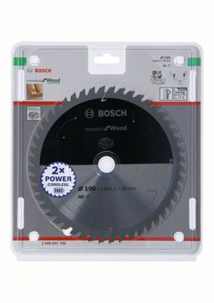 Bosch Akülü daire testereler için Standard for Wood Daire Testere Bıçağı 190x1,6/1,1x20 T48 2608837705