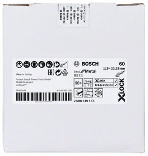 Bosch X-LOCK vlaknaste brusne ploče, Ø115 mm, G 60, R574, Best for Metal, 1 komad 2608619155