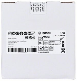 Bosch X-LOCK vlaknaste brusne ploče, Ø115 mm, G 100, R574, Best for Metal, 1 komad 2608619157