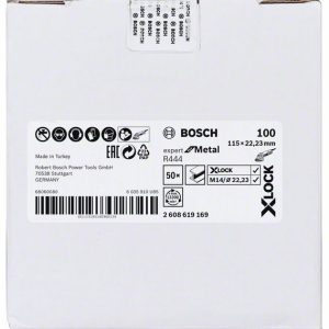 Bosch X-LOCK vlaknaste brusne ploče, Ø115 mm, G 100, R444, Expert for Metal, 1 komad 2608619169