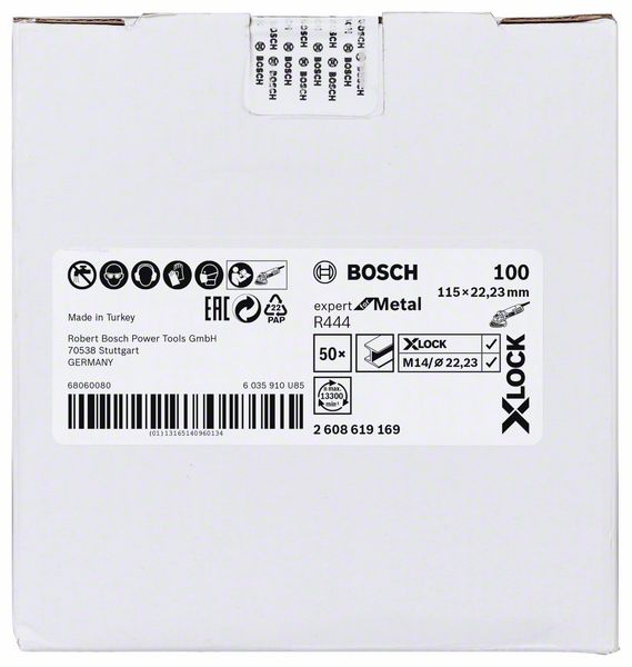 Bosch X-LOCK vlaknaste brusne ploče, Ø115 mm, G 100, R444, Expert for Metal, 1 komad 2608619169
